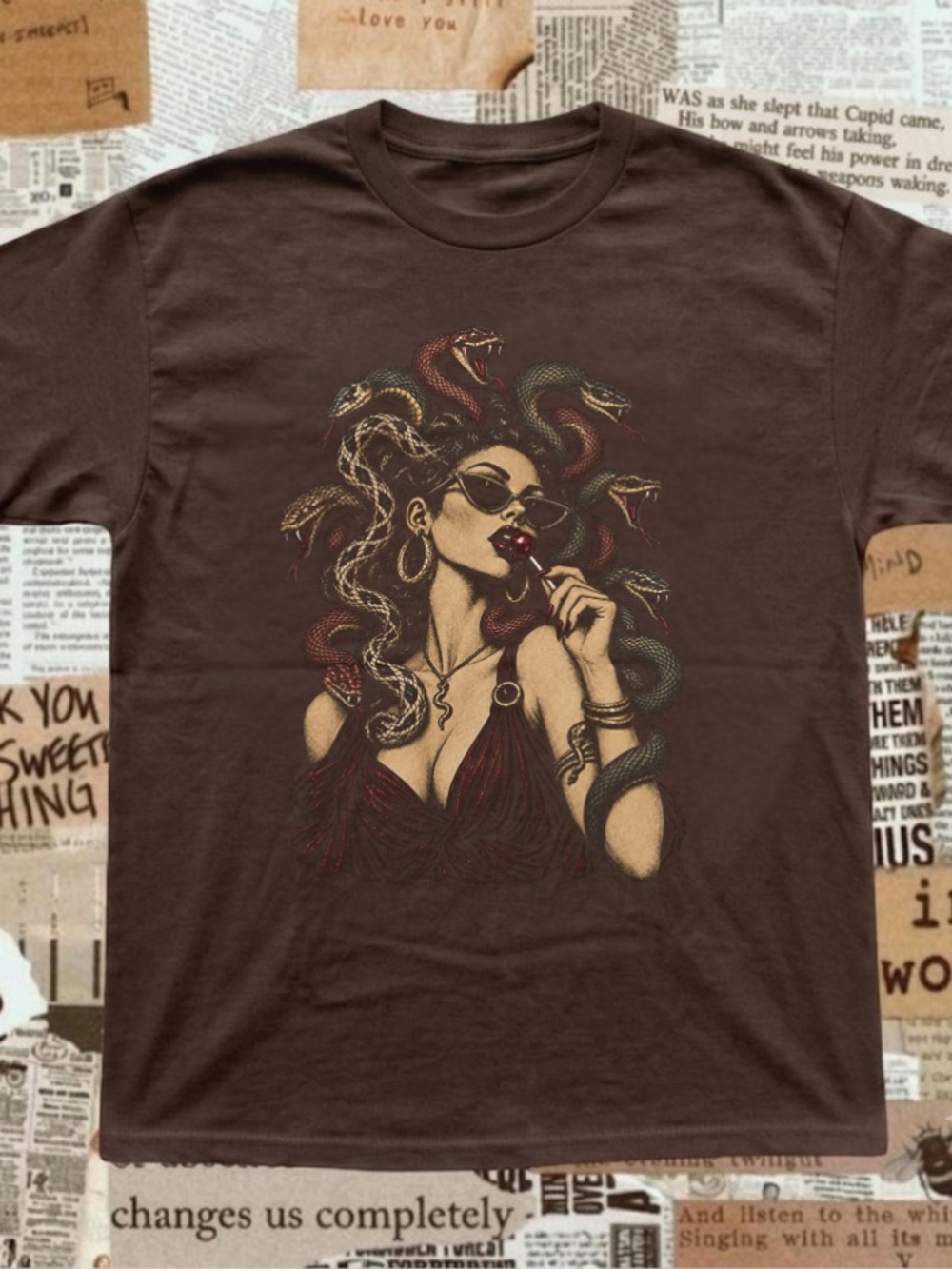 Medusa Snake Sunglasses Lollipop Gothic Vintage Brown T-Shirt